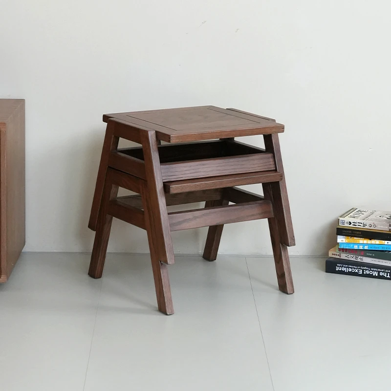 北美红橡木高双凳步步高升凳新中式复古客厅家用简约小凳桌椅登高