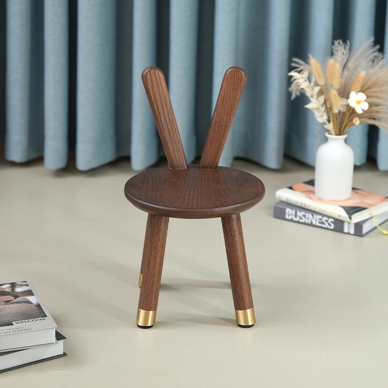 文心木歌兔耳朵凳矮凳换鞋凳新中式儿童铜脚红橡木原木