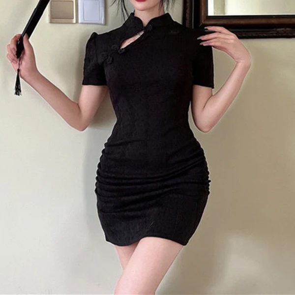 复古改良中国风旗袍性感女装连衣裙夏季修身显瘦气质短款小个子裙