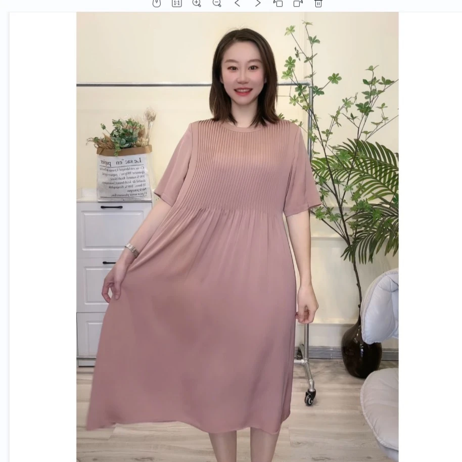 【敏洋纯】82395078连衣裙女装时尚休闲夏季长款纯色圆领