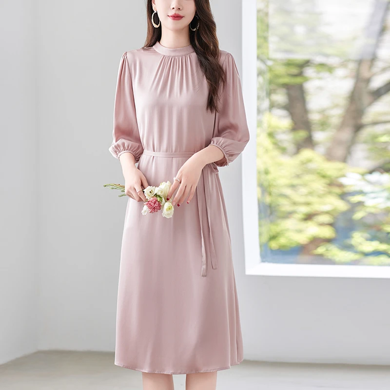 【敏洋纯】82496260显瘦气质时尚收腰桑蚕丝连衣裙