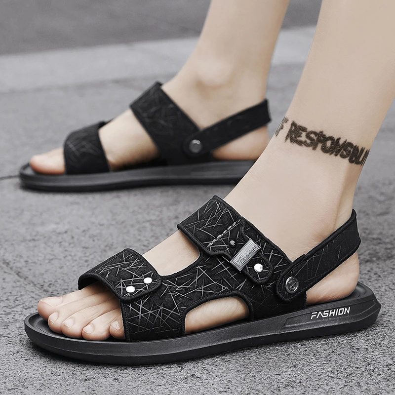 凉鞋男款夏季外穿防滑软底防臭休闲开车凉拖男士两用沙滩一字拖鞋