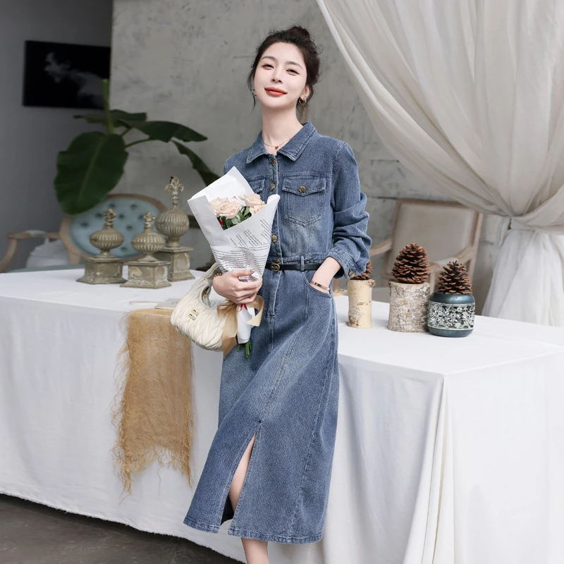 欧货复古水洗牛仔连衣裙女秋季女装新款气质高级显瘦牛仔裙子