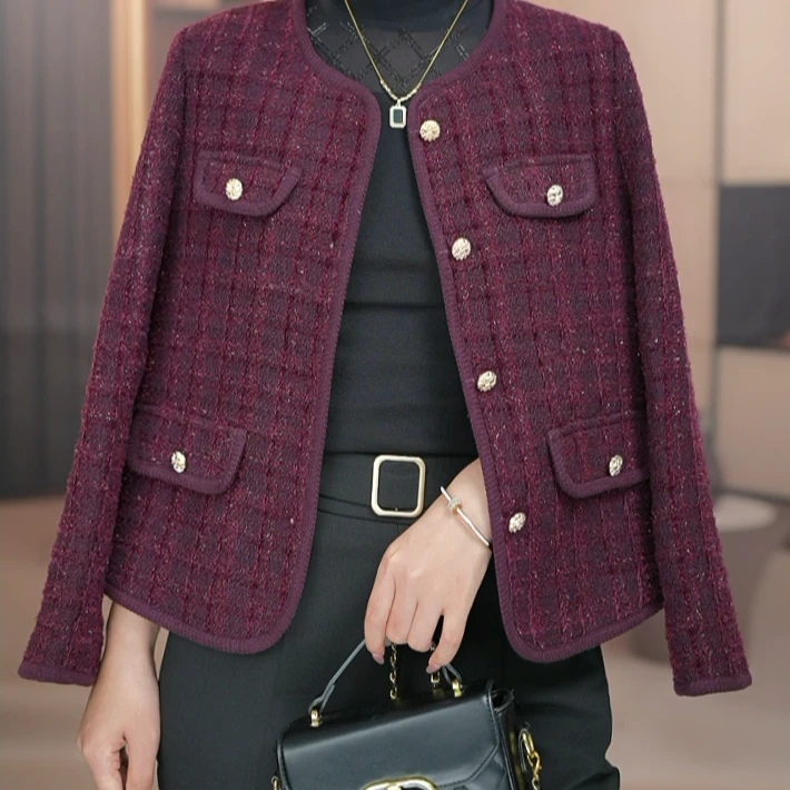 法式安哥拉红小香风外套女2024秋季新款气质名媛小个子短款上衣