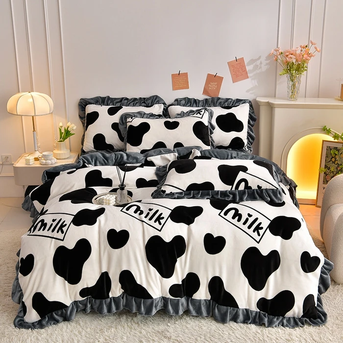 新款韩版加厚保暖牛奶绒床上四件套双面绒小清新亲肤印花公主风