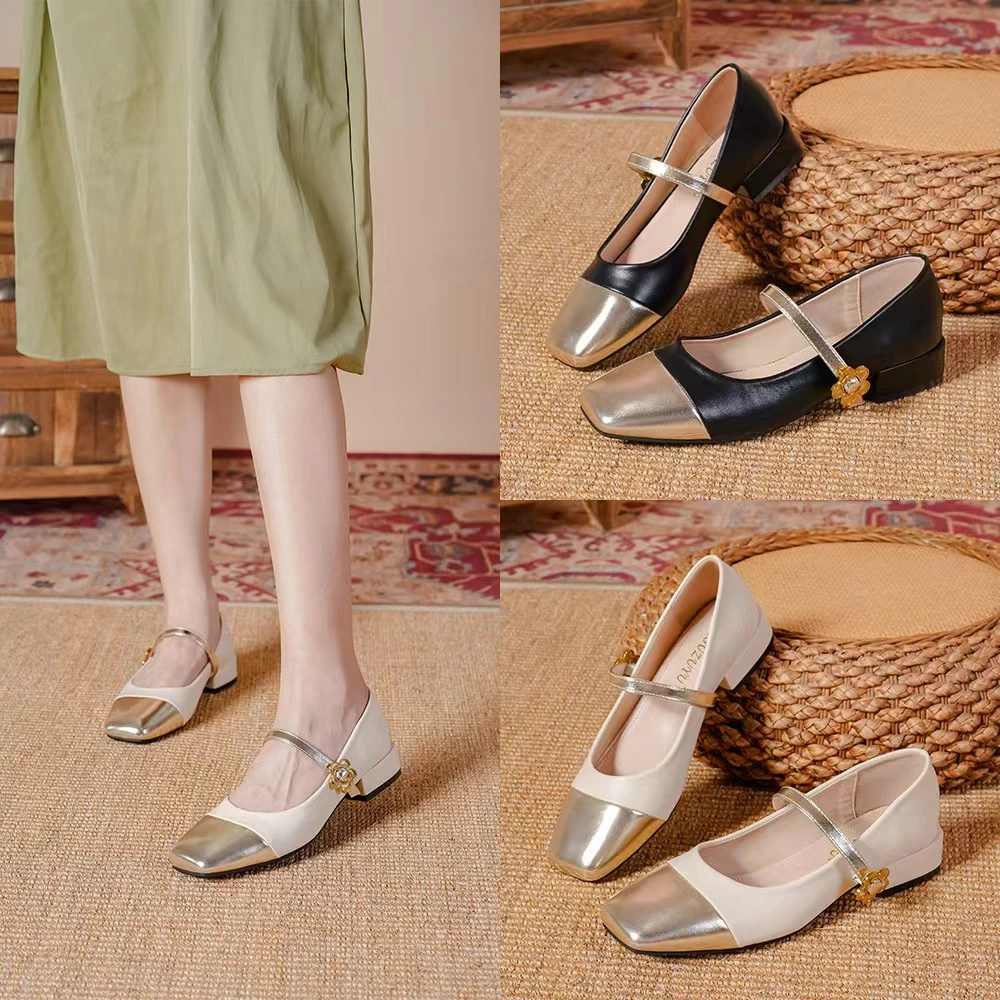 单鞋百搭夏季复古春夏玛丽珍鞋粗跟方头温柔法式低跟浅口一字带