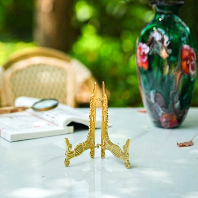 【奇居铜瓷】黄铜雕花盘架桌面摆件展示架/中号#GY