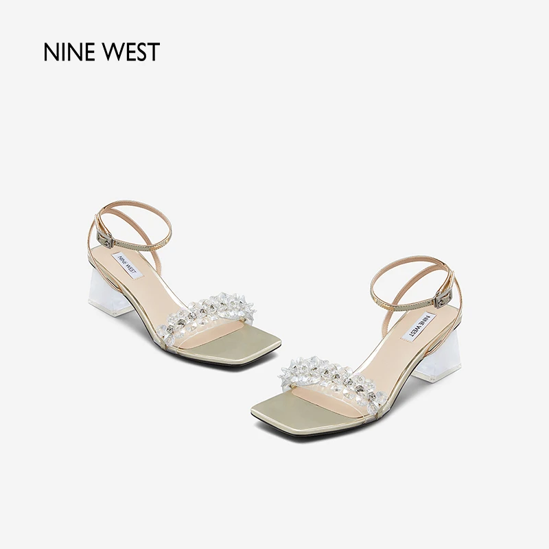 Nine West/玖熙23年夏季新款一字带时装凉鞋粗跟仙女风NN302002PK