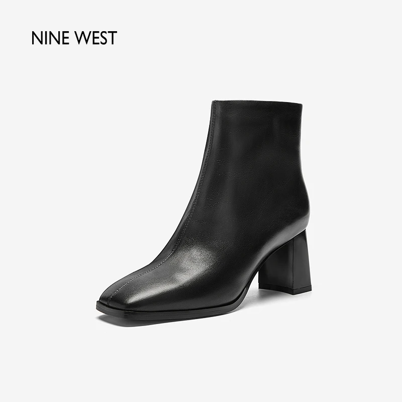 Nine West/玖熙新款秋冬羊皮高跟短靴百搭粗跟时装靴NG434035KK
