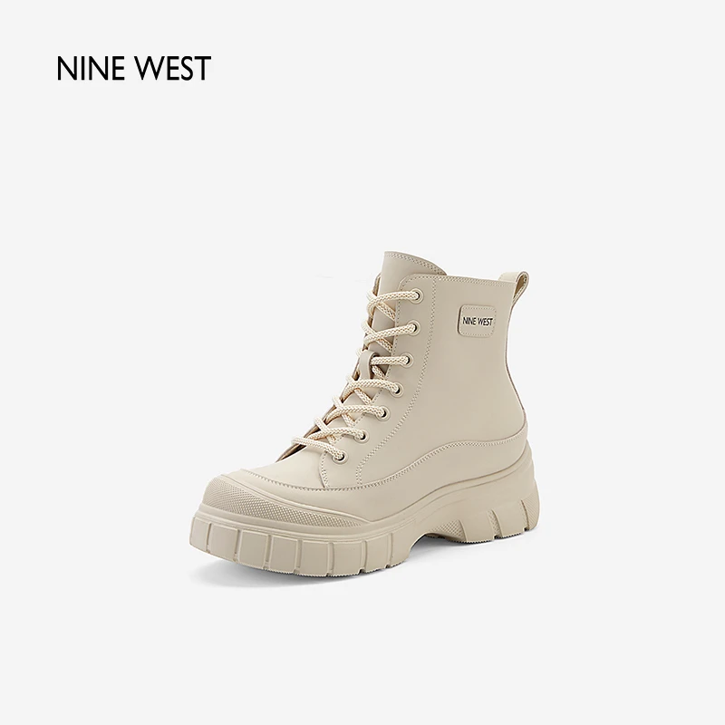 Nine West/玖熙秋冬新款厚底防滑马丁靴圆头系带短靴NM444014PE