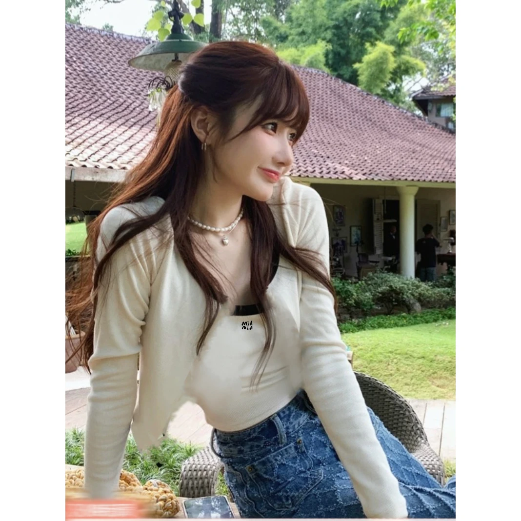 Q【现货】03012C薄荷曼波 胖mm春夏通勤吊带开衫两件套气质显瘦套