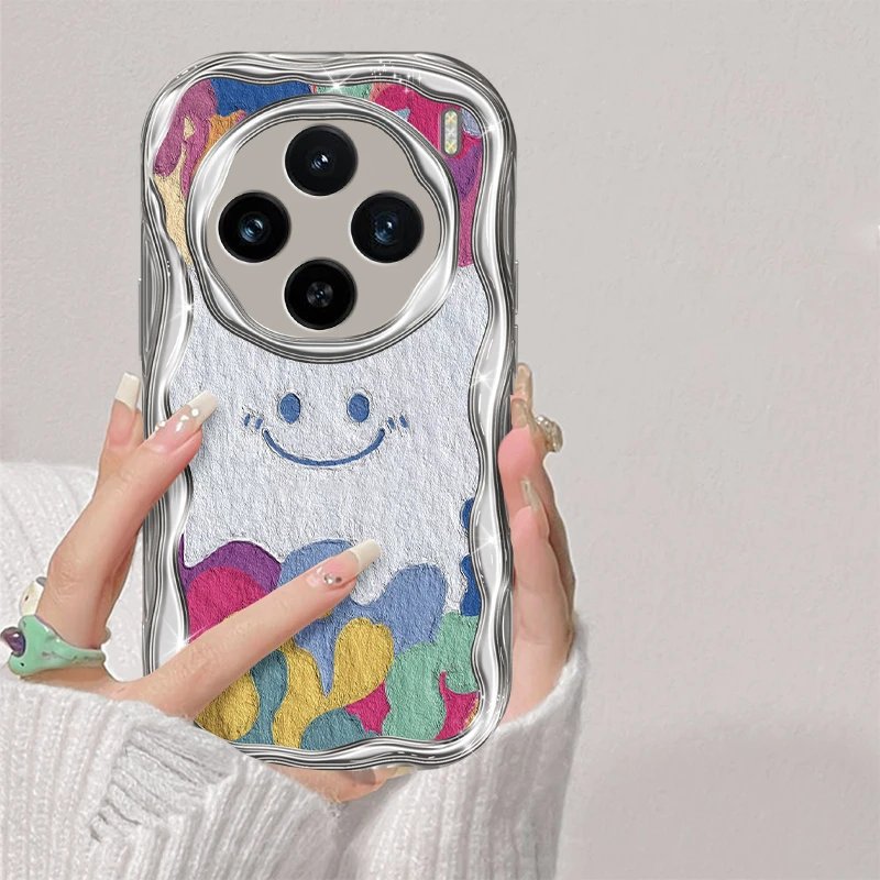 适用于vivo X100多彩笑脸女款手机壳全包硅胶防摔奶油电镀软壳ins