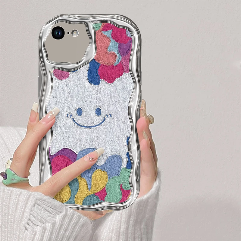 适用于苹果8多彩笑脸手机壳奶油全包硅胶iPhone8女款防摔电镀壳