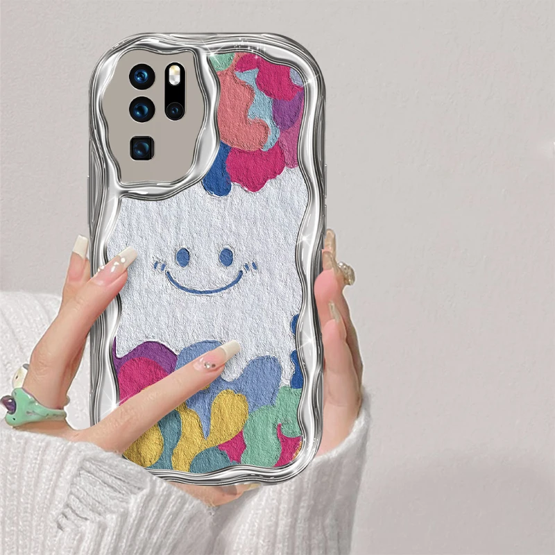 适用于华为P30Pro多彩笑脸手机壳网红奶油全包硅胶女款防摔电镀壳