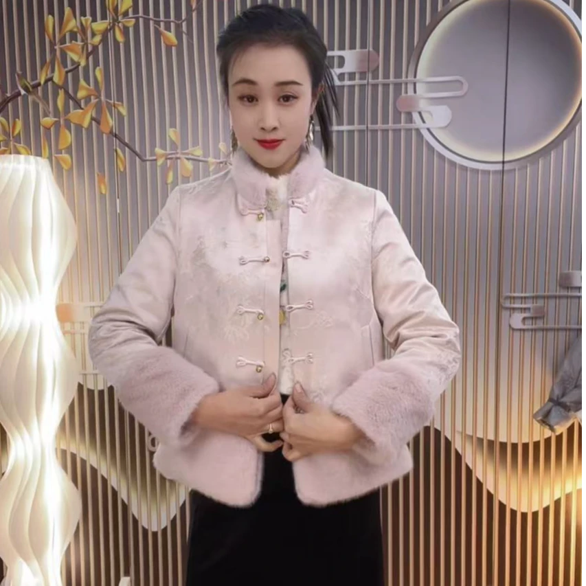 新中式国风加厚加棉双面穿毛毛外套