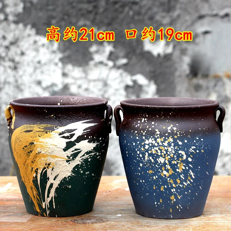 多肉手工绿植花盆粗陶透气家居装饰景观兰花陶罐大号法师陶瓷花盆