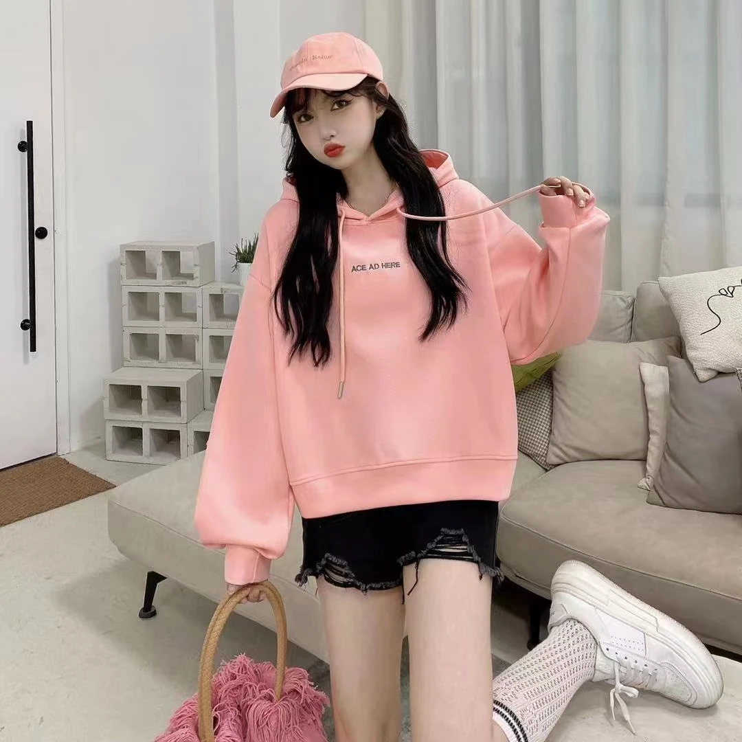 徐心橙【刺绣字母】短款小个子连帽卫衣775