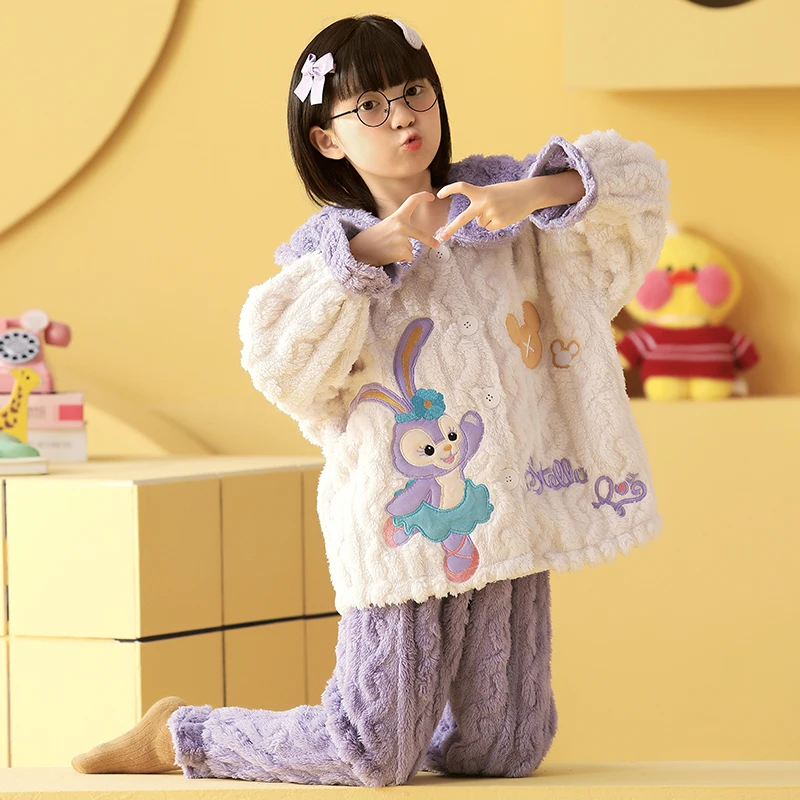 儿童睡衣珊瑚绒秋冬季女童法兰绒加厚款公主女孩中大童家居服套装