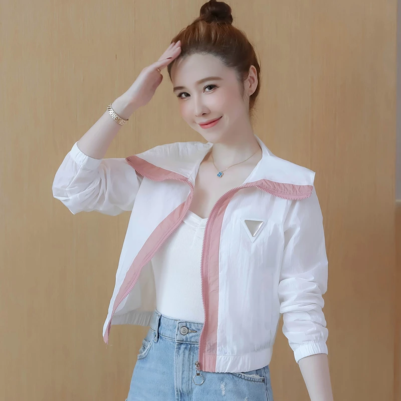 防晒衣女外穿2025夏季新款拼接韩版休闲防晒服女透气短款薄外套