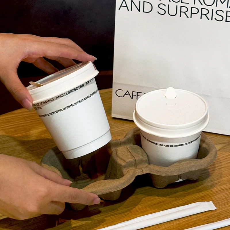 网红压纹咖啡纸杯一次性咖啡杯热饮奶茶外带打包杯子带盖商用定制