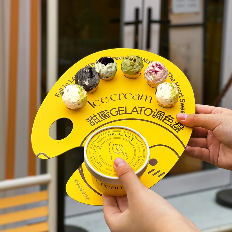 网红冰淇淋杯调色盘迷你冰激凌蛋筒纸碗纸杯纸托防滴托盘卡托定制
