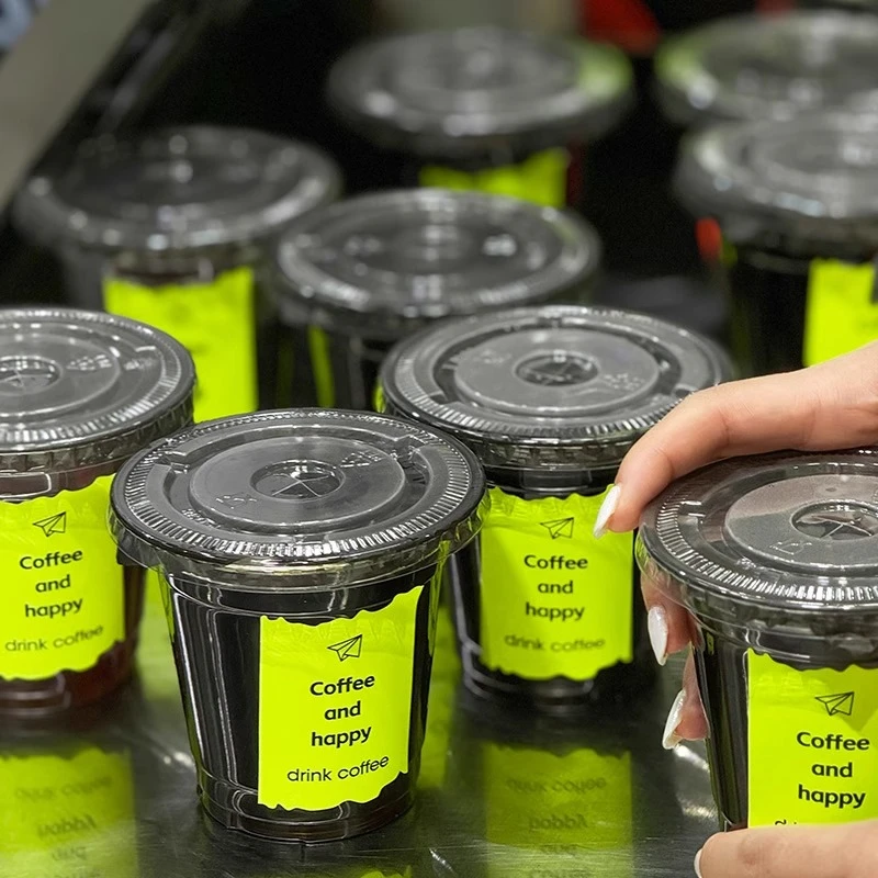 网红荧光绿不干胶贴纸咖啡杯子一次性冷饮杯外带打包商用批发定制