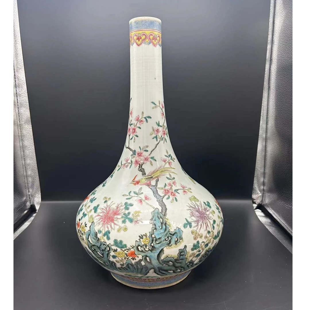 民国后建国初  粉彩花鸟荸荠瓶JD0041