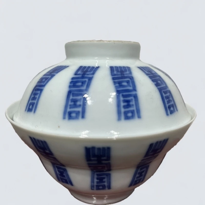 清中期  青花寿字盖碗古陶瓷GS-0345