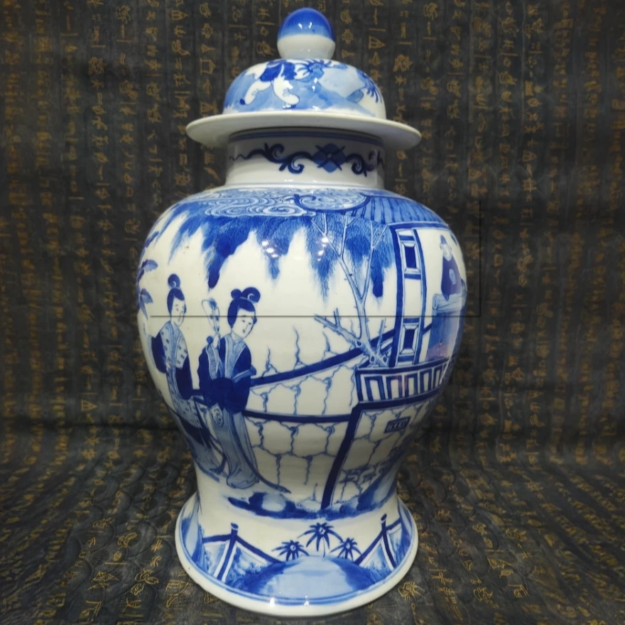 清 光绪 青花人物将军罐瓷器W-2385