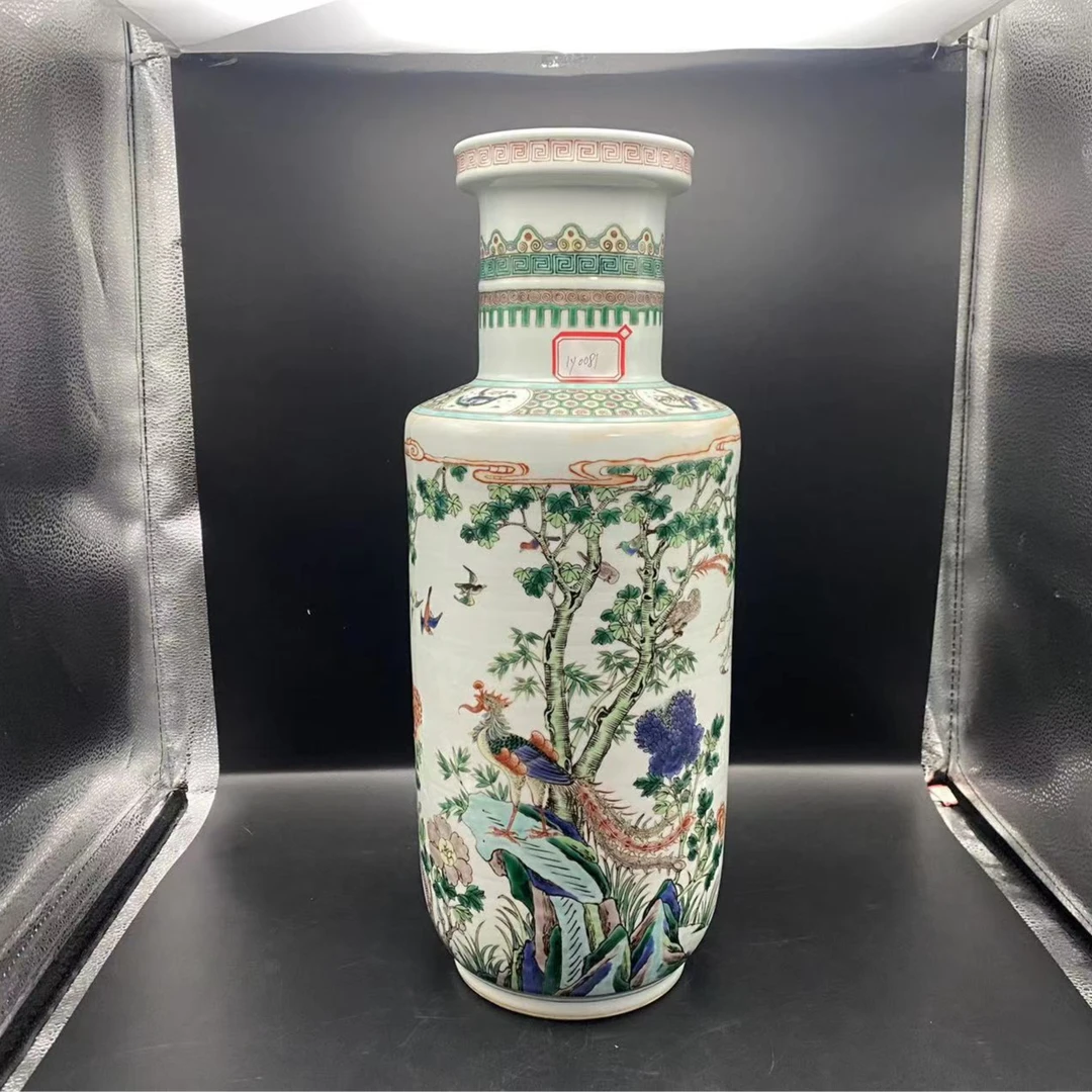 清晚 五彩百鸟朝凤棒槌瓶 LY0081