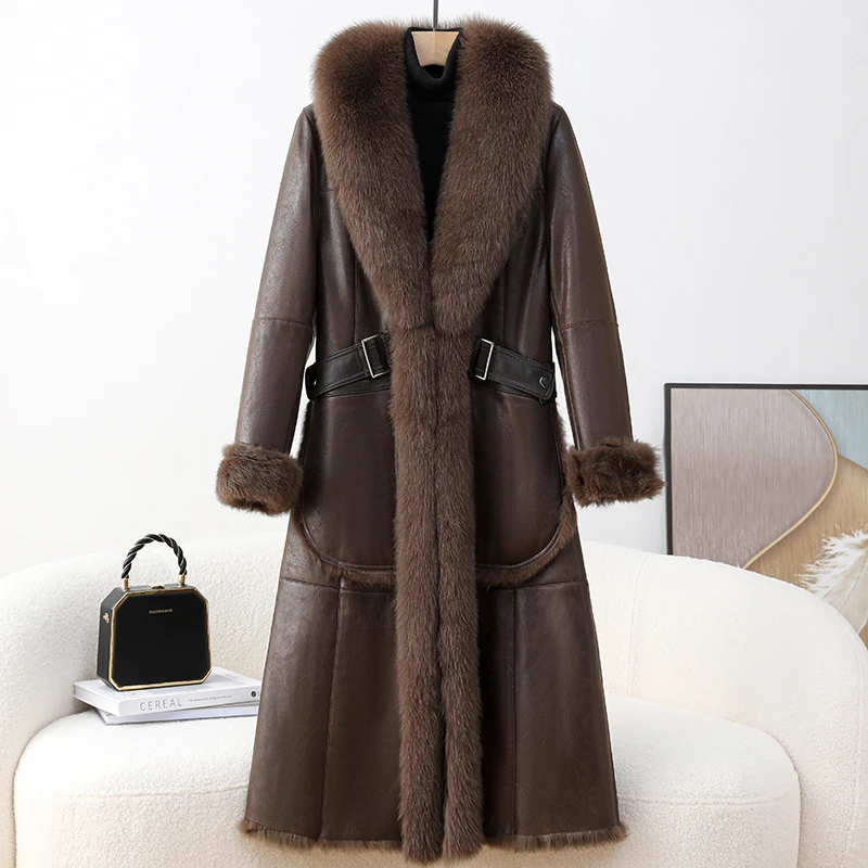 2024兔毛皮毛一体休闲宽松韩版妈妈款中长款狐狸毛领真皮皮草外套