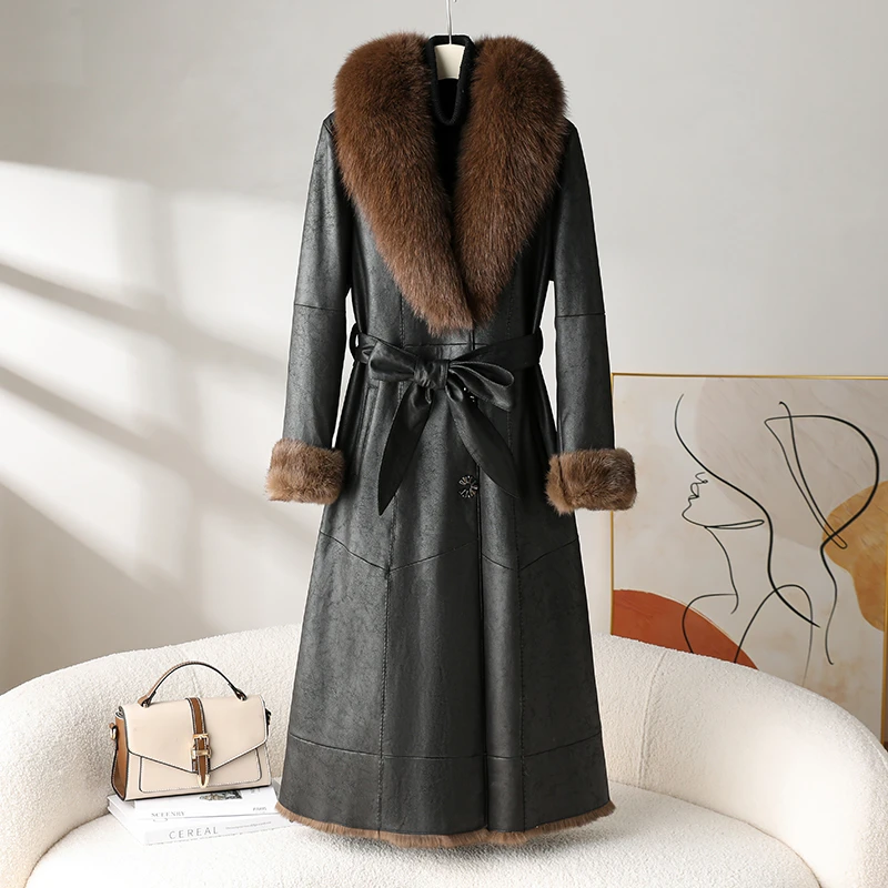海宁秋冬皮草外套女中长款修身新西兰雪兔皮毛一体外套女海宁皮草