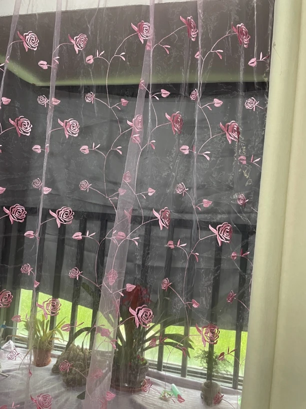绣花千朵玫瑰粉色窗纱5米