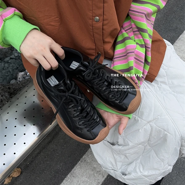 Milk女鞋严选~真皮黑色哑光皮面简约德训鞋新款潮百搭轻便休闲鞋