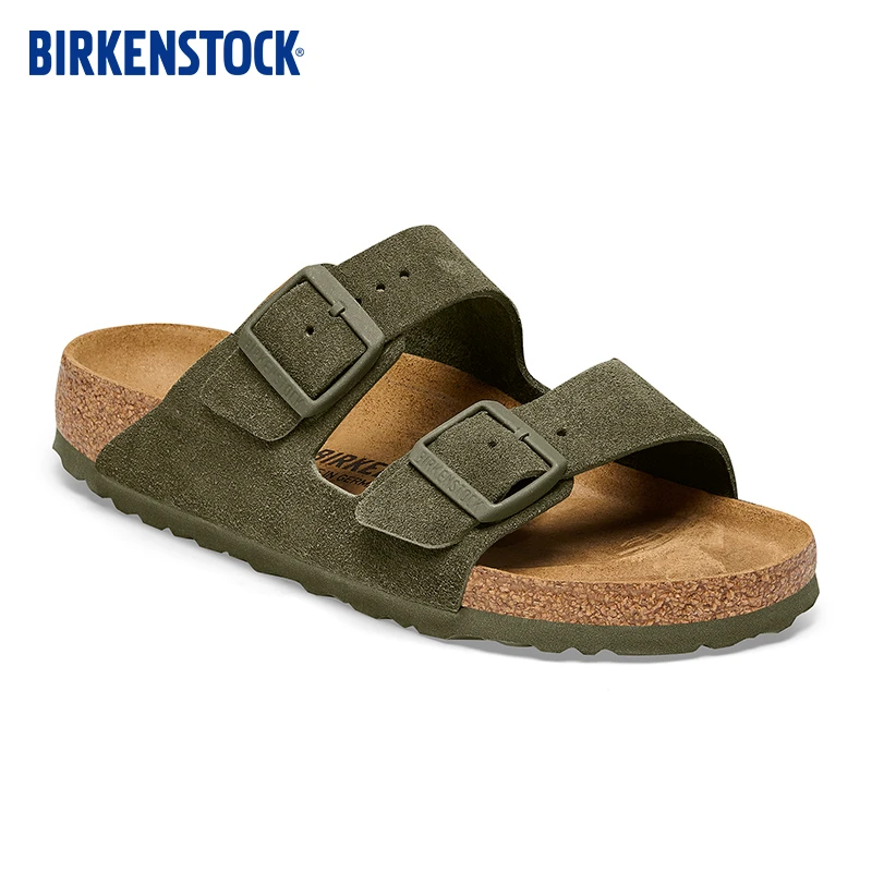 BIRKENSTOCK勃肯德国进口男女款牛皮绒面革软木Arizona双扣凉拖鞋