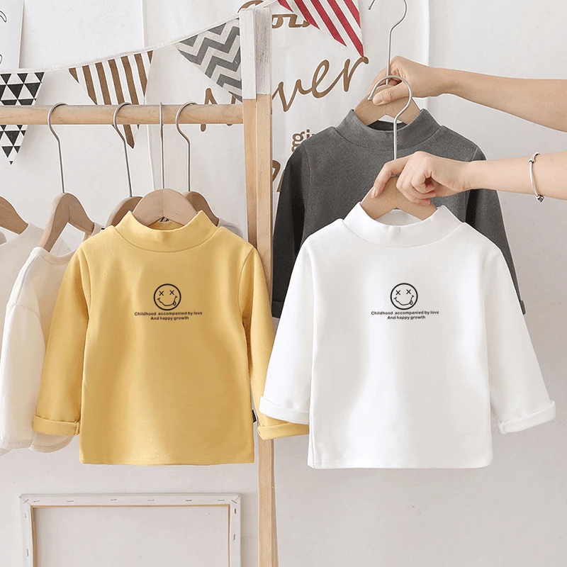 儿童半高领保暖上衣男童秋衣女童加厚打底衫中小童德绒贴身上衣服