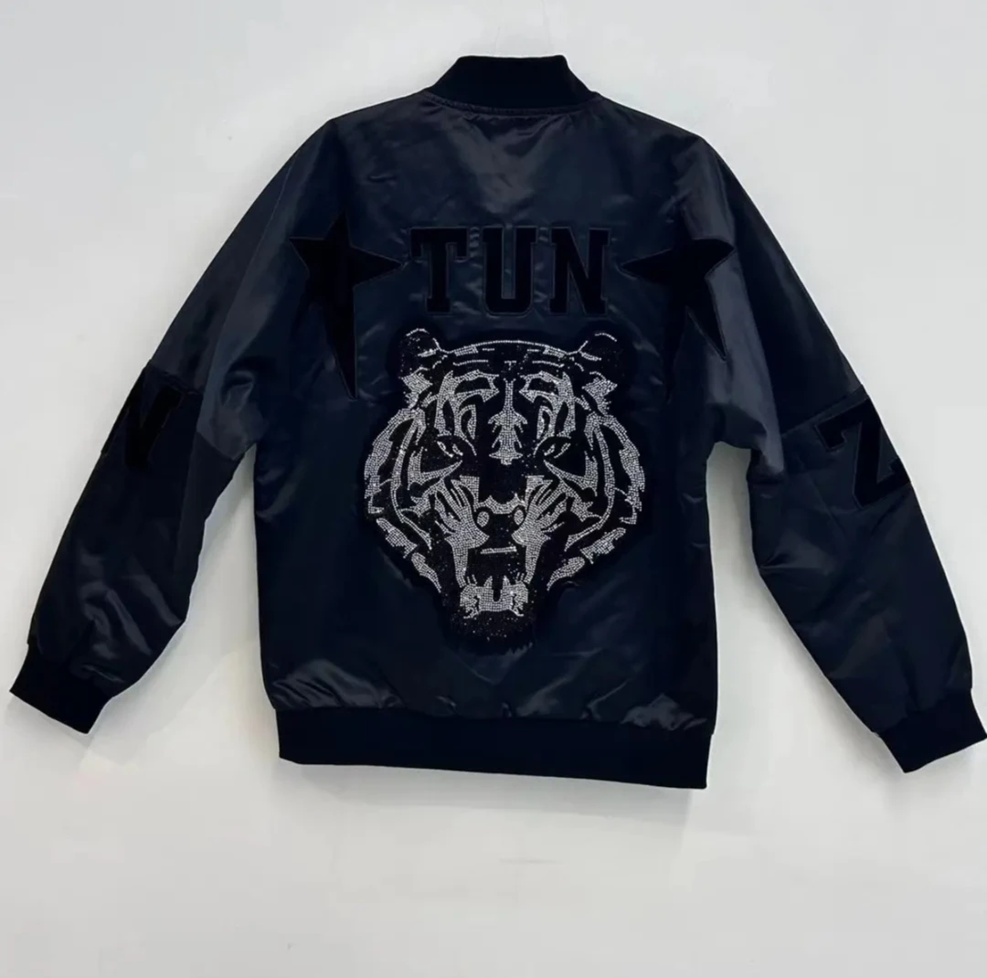 11706-667秋季新款烫钻虎头夹克棉服休闲时尚百搭款