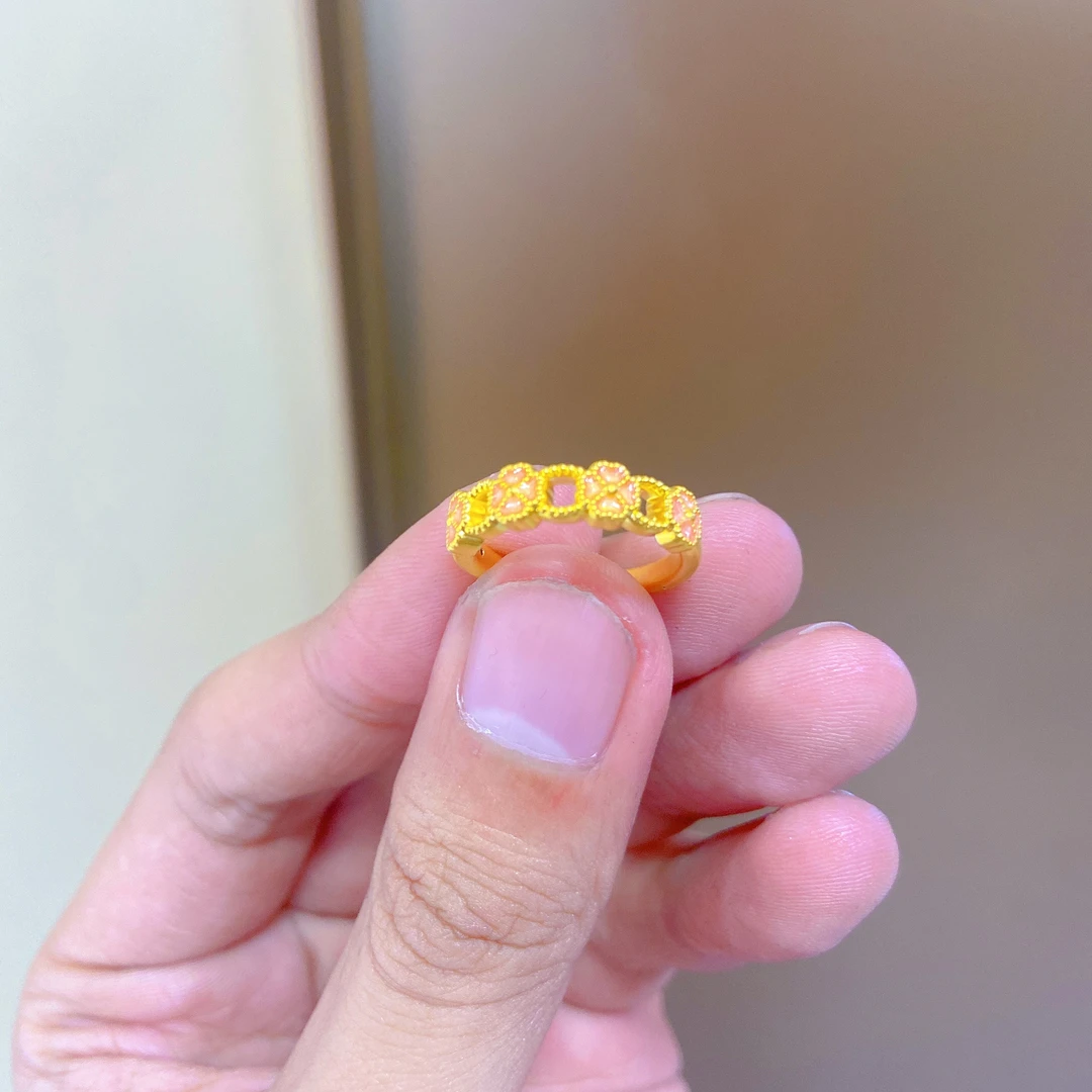 5D足金999时尚彩色珐琅戒指
