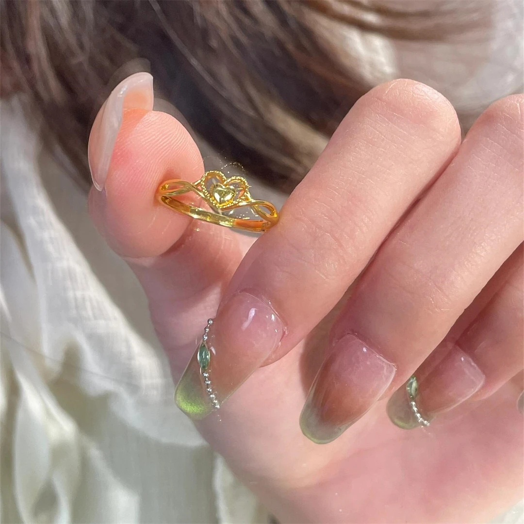 合金戒指 【不掉色】心心相印爱心戒指女款精美百搭时尚简约可调节