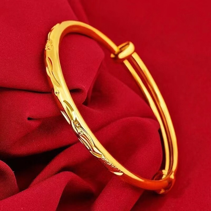 合金手镯 龙凤呈祥手镯经典百搭推拉实心镯子可调节送妈妈
