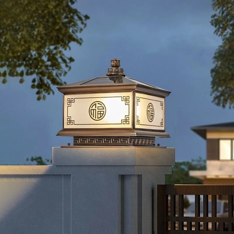 新款全铜太阳能柱头灯新中式别墅围墙灯室外大门柱子灯家用防水