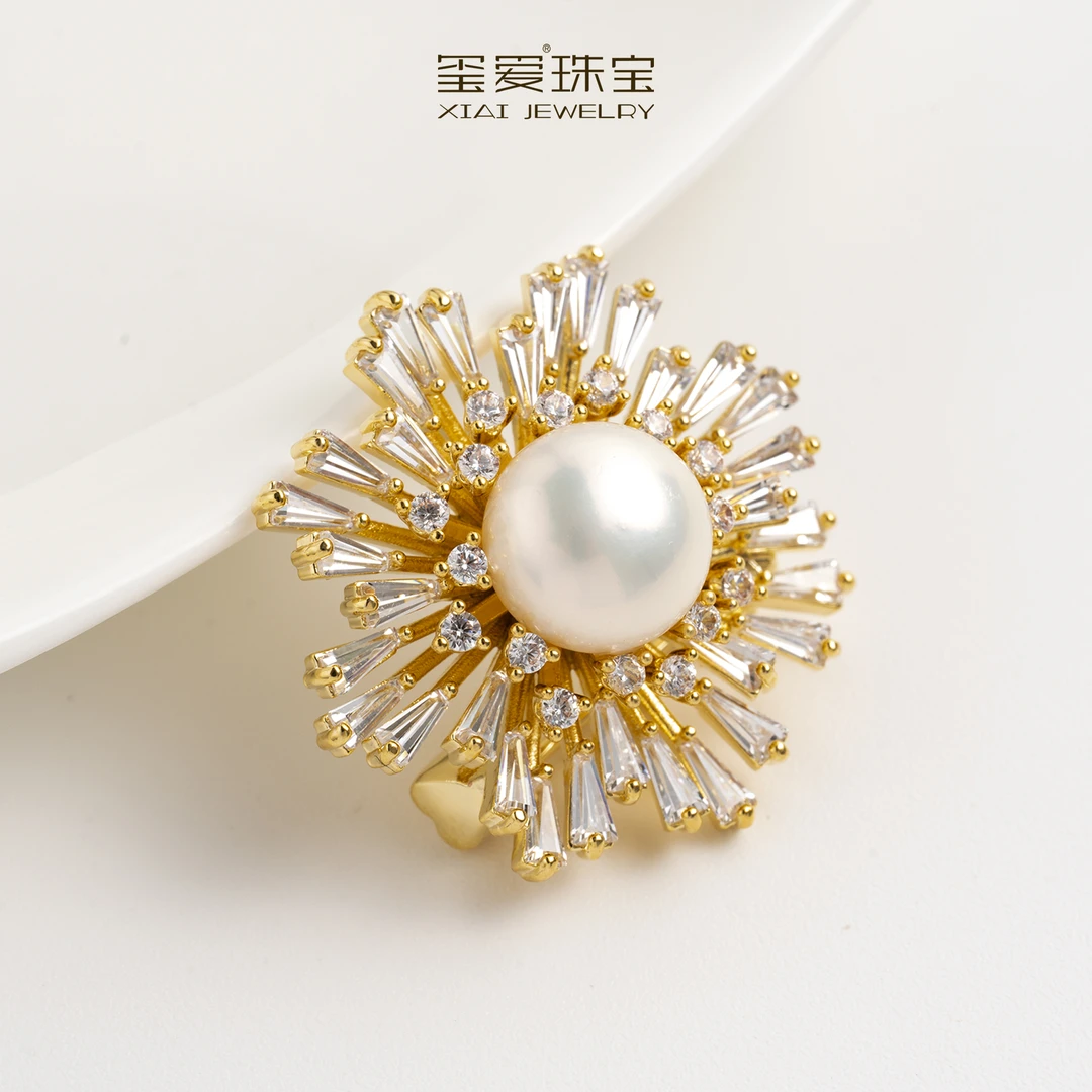 【紫绫定制ZL-71043】(雪花款)气质时尚 天然淡水珍珠胸针 百搭简约