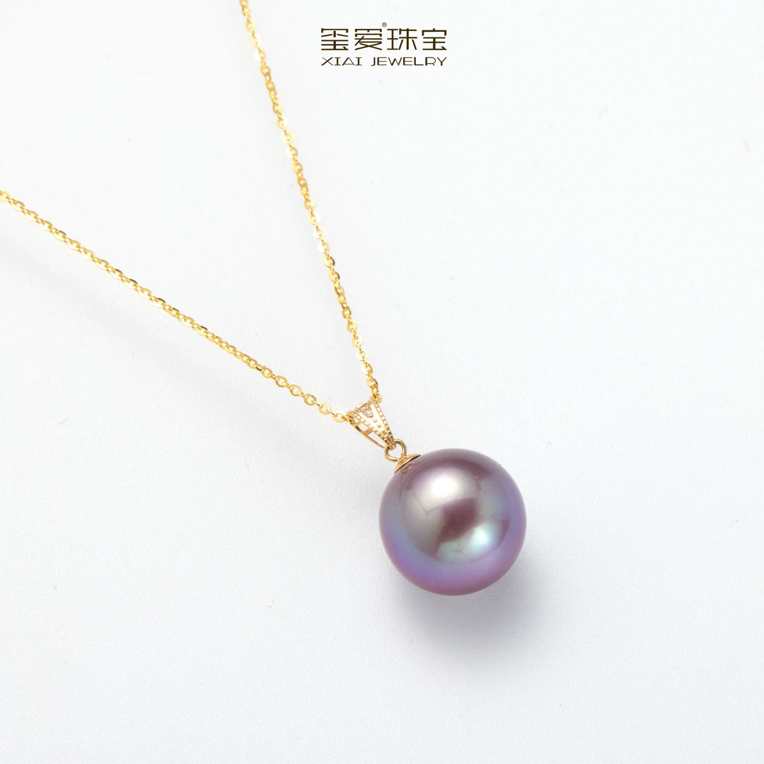【紫绫定制ZL-21100】18K金钻石时尚百搭淡水紫珠大龙珠吊坠12-13mm