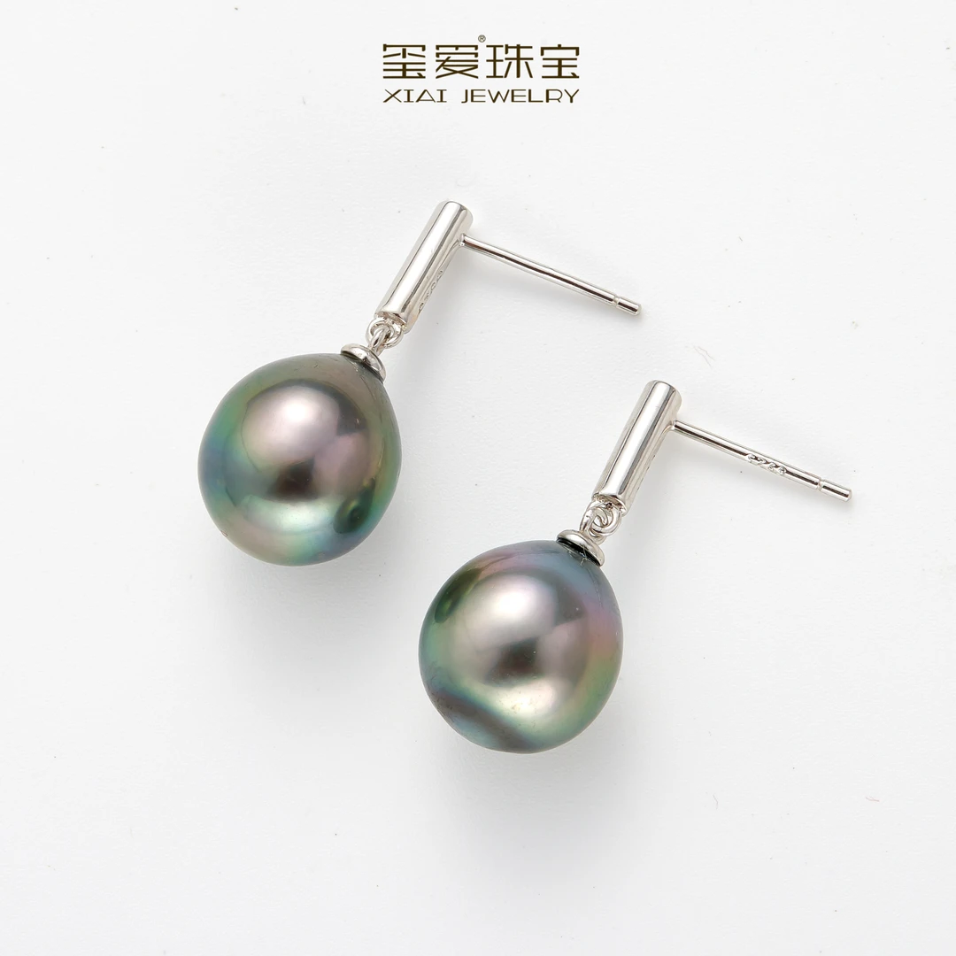 【紫绫定制ZL-34003】百搭时尚 海水大溪地耳钉11-12mm气质经典炫彩
