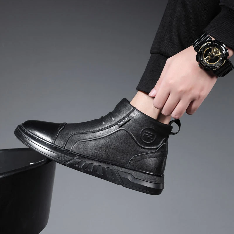 【头层牛皮】高帮男鞋英伦百搭软底软面休闲马丁靴秋冬新款一脚蹬