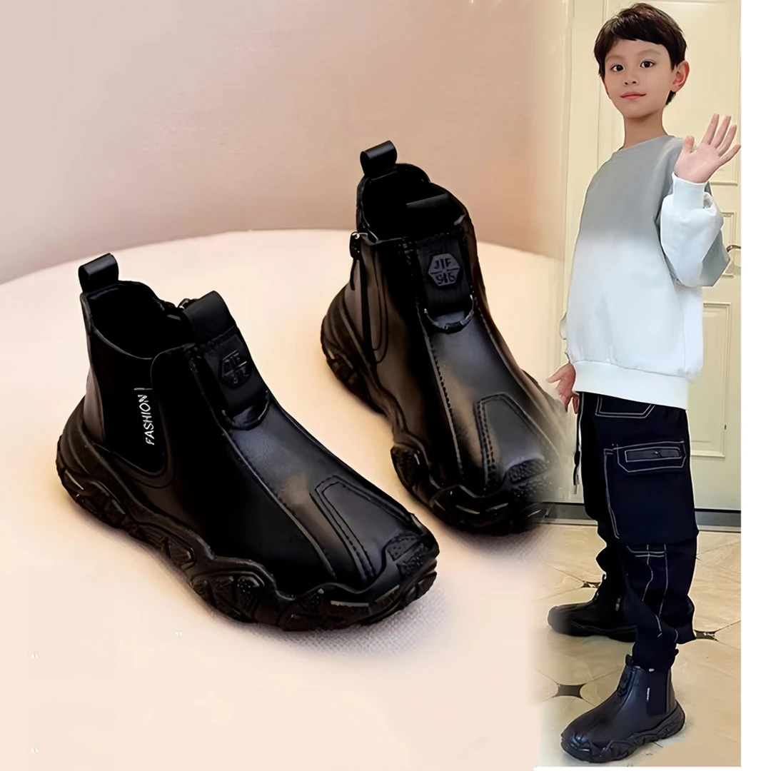 男童马丁靴儿童真皮洋气靴子短靴软底加绒秋冬大童鞋子皮靴6-12岁