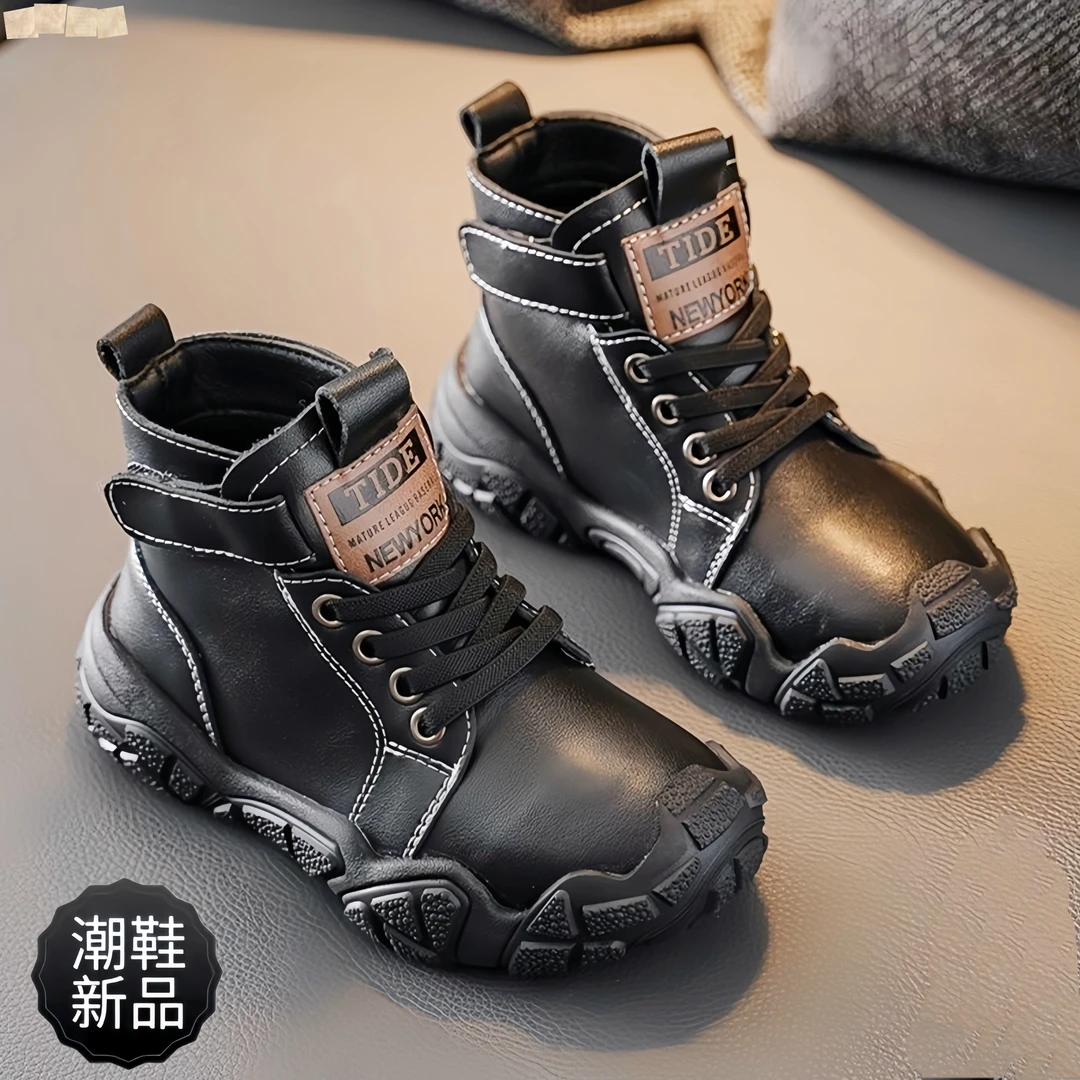 儿童马丁靴洋气新款真皮宝宝6-12岁爆款秋冬加绒男童短靴软底靴子