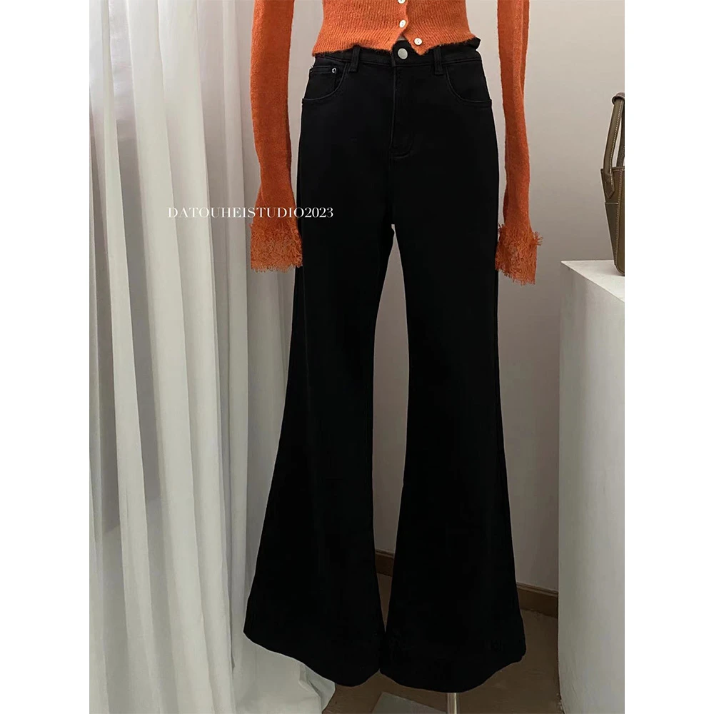 【大头黑STUDIO】2023女冬设计感高腰时尚加绒牛仔裤D223X07256