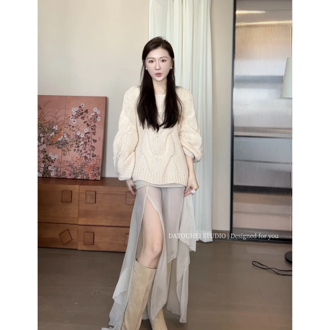 大头黑STUDIO【秋日奶芙】2024女秋气质时尚麻花套头毛衣D224X15903