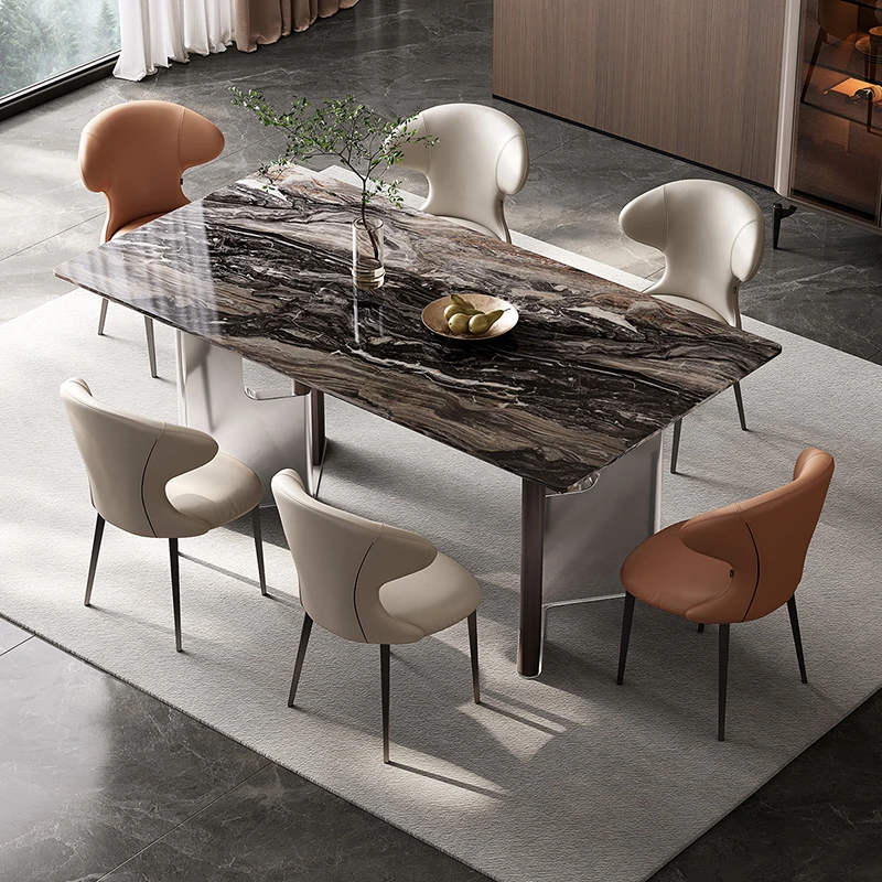全友家居大理石餐桌现代简约客餐厅家用长方形饭桌4-6人餐桌椅子
